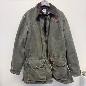 Carhartt Olive Field Jacket with Brown Collar